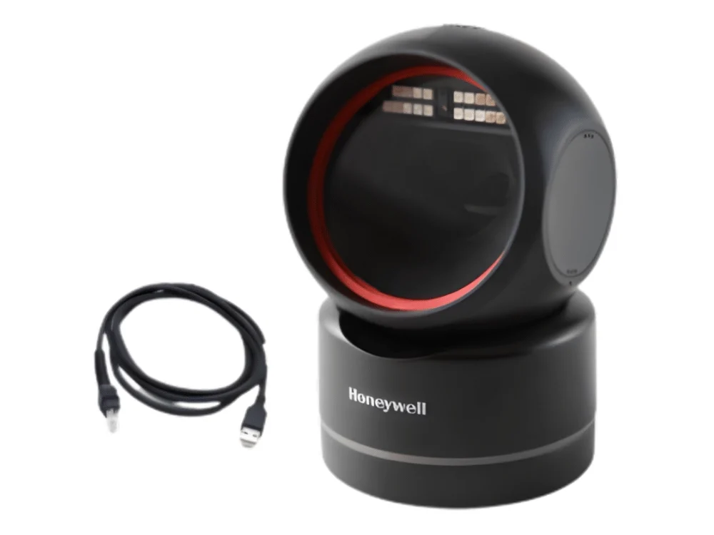 Escaner de presentacion Honeywell HF680 de frente sobre fondo blanco para punto de venta.