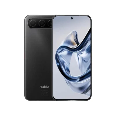 Celular Nubia Air color negro visto de frente mostrando su pantalla curva AMOLED de 6.78 pulgadas sobre fondo blanco.