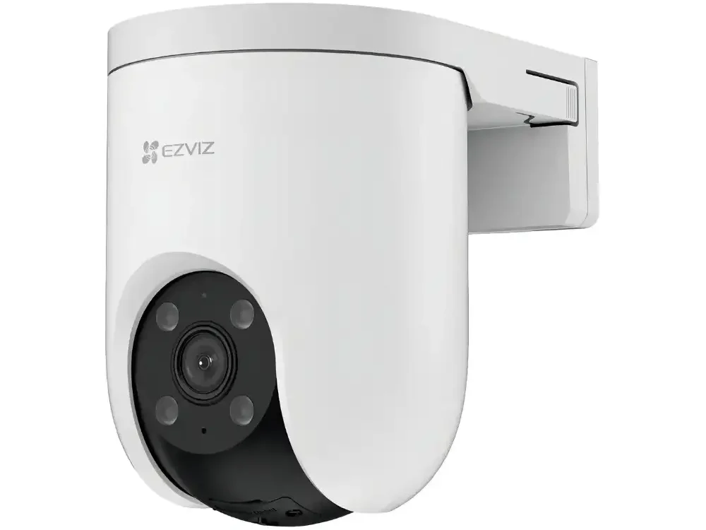 1 Cámara de seguridad exterior WiFi EZVIZ H8c PRO vista frontal mostrando su lente de resolución 3K y diseño motorizado resistente a la intemperie.