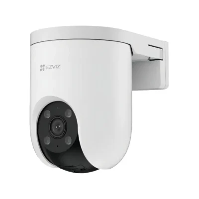 1 Cámara de seguridad exterior WiFi EZVIZ H8c PRO vista frontal mostrando su lente de resolución 3K y diseño motorizado resistente a la intemperie.
