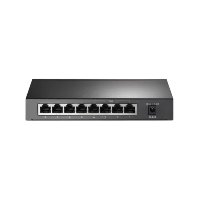 2 Panel frontal del Switch PoE TP-Link TL-SG1008P mostrando sus 8 puertos Gigabit en chasis de metal
