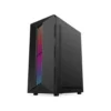 2 Vista diagonal del Case Gaming Marvo CA-130 RGB color negro con panel lateral de vidrio templado transparente.