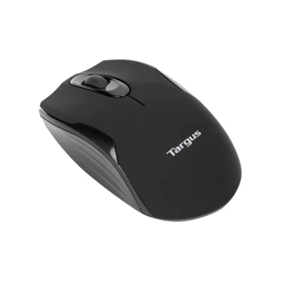 Vista superior del mouse Targus W575 negro destacando su diseño clásico de 3 botones y rueda de desplazamiento