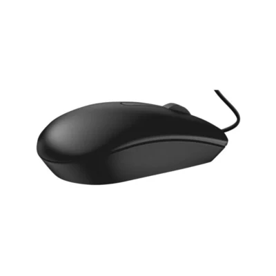 2 Mouse óptico Dell MS116 color negro vista lateral con cable USB sobre fondo blanco