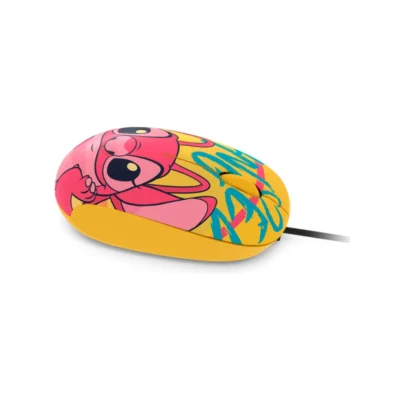 2 Mouse óptico Xtech XTM-D406ST-YL edición Disney Stitch con diseño de Angel vista superior sobre fondo blanco
