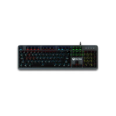 2 Acercamiento a las teclas de doble inyección y base de metal del teclado Meetion MK007 destacando los interruptores mecánicos.