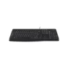 Vista frontal del teclado alámbrico Logitech K120 color negro con distribución en español sobre fondo blanco.