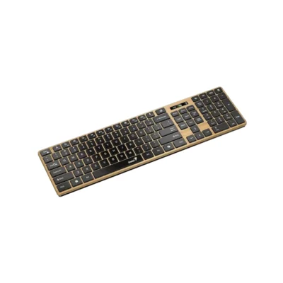 Vista frontal del teclado empresarial multidevice Genius SlimStar 7250BT con diseño estilo pino nórdico sobre fondo blanco.