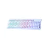 2 Vista frontal del teclado gamer Xtrike Me KB-309 WH color blanco con retroiluminación Rainbow encendida sobre fondo blanco.