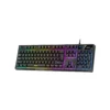 Vista frontal del teclado gamer Genius Scorpion K7 negro con retroiluminación RGB encendida sobre fondo blanco.
