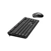 Vista lateral del combo de teclado y mouse inalámbrico silencioso Genius KM-8216S color negro sobre fondo blanco.