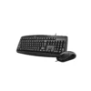 2 Vista frontal del combo alámbrico Genius Smart KM-200 mostrando el teclado negro con reposamuñecas y el ratón óptico sobre fondo blanco.