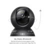 Cámara de seguridad interior WiFi TP-Link Tapo C211 color negro vista frontal, destacando su lente 2K y diseño motorizado 360 grados.