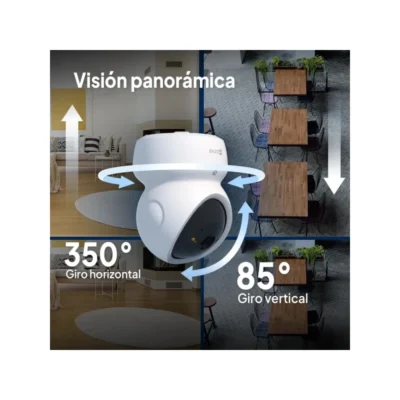 2 Cámara de seguridad interior EZVIZ H6c G1 vista frontal en color blanco, destacando su potente lente 3K y diseño tipo domo.
