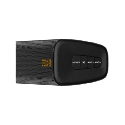 Vista frontal de la barra de sonido 2.0 KlipXtreme Tunebar de 60W en color negro sobre fondo blanco.