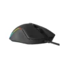 Vista superior y lateral del mouse Meetion GM19 negro destacando su cable trenzado USB