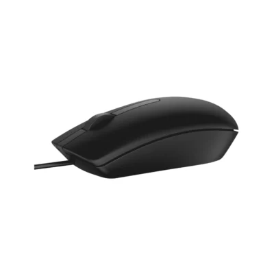 3 Mouse óptico Dell MS116 color negro vista lateral con cable USB sobre fondo blanco