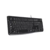 Vista frontal del teclado alámbrico Logitech K120 color negro con distribución en español sobre fondo blanco.