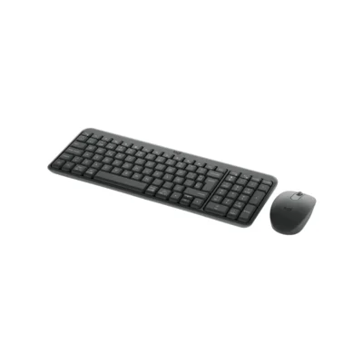 Vista frontal del combo de teclado y mouse inalámbrico Bluetooth Logitech MK250 color grafito sobre fondo blanco.