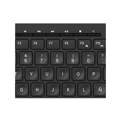 4 Vista frontal del teclado alámbrico Klip Xtreme Compass KKM-252S color negro con distribución en español sobre fondo blanco.