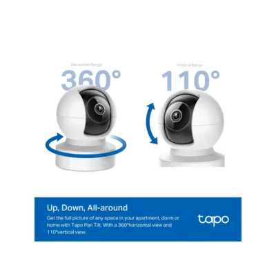 4 Cámara de seguridad interior TP-Link Tapo C232 vista frontal destacando su diseño motorizado 360 grados y su potente lente 3K.