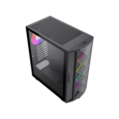 4 Detalle del panel de conectividad superior USB 3.0 y botón de control LED del chasis Gamemax Diamond CP.