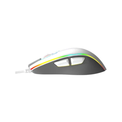 4 Mouse gaming Meetion GM230 color blanco vista latereal con iluminación RGB sobre fondo blanco
