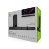 5 Sistema de audio KlipXtreme BoomBar completo con control remoto y accesorios de montaje sobre fondo blanco.