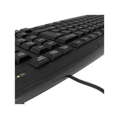 5 Vista frontal del teclado alámbrico de oficina Klip Xtreme Stylus KKS-050S color negro en español sobre fondo blanco.